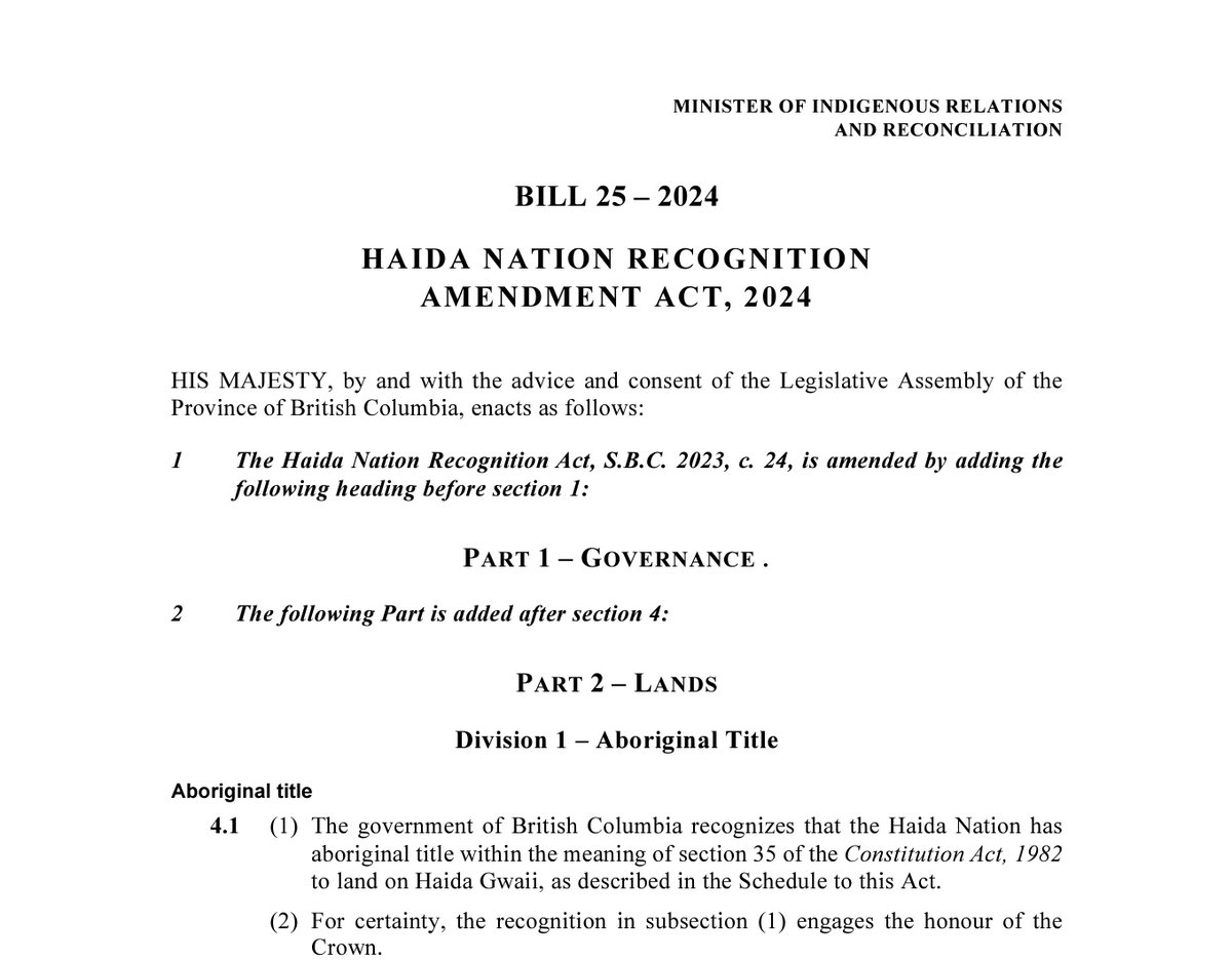 We're debating the Haida Nation Recognition Act and after nearly 20 hours at committee we're on Clause 2 (see below). Yeah, Clause 2. 

After 5 days, 17 hours + at committee, 25 years since the Haida launched their court case, 50 years since the Council of the Haida Nation