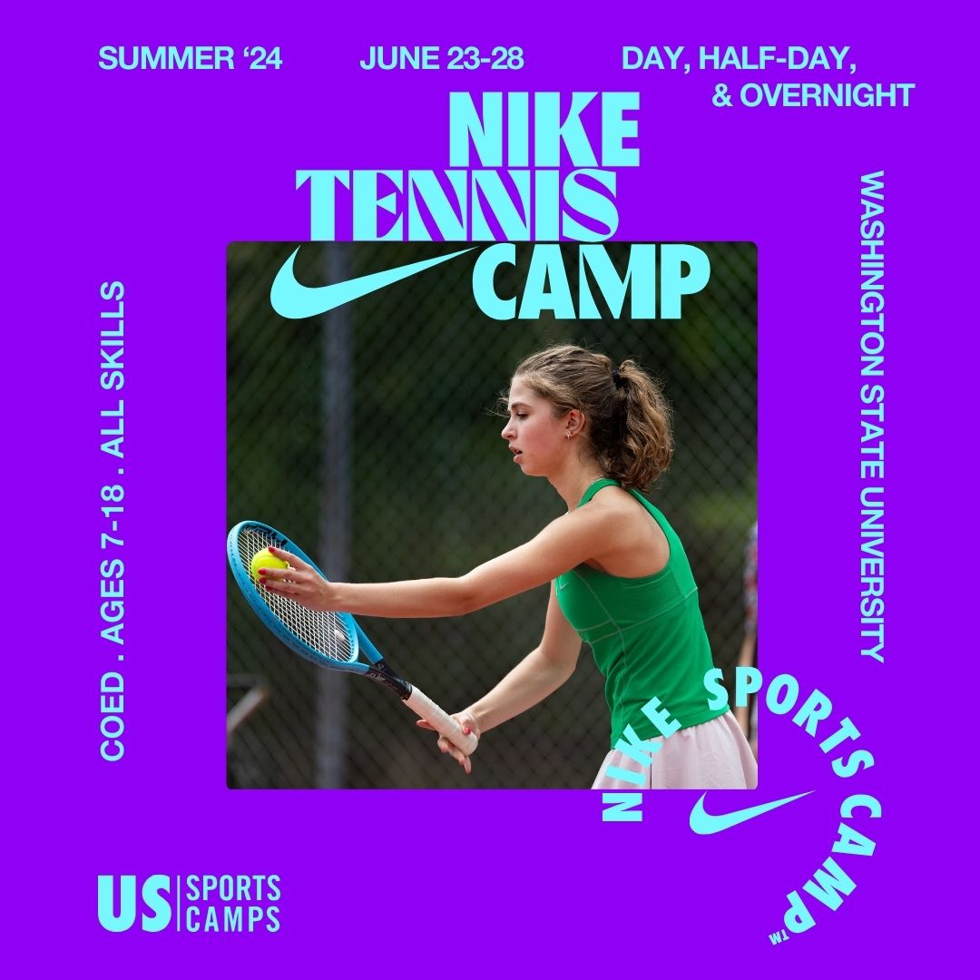 Hey PNW junior tennis players, take your game up a level this summer at the Nike Kids Tennis Camp coming to Pullman! June 23-28. Overnight, day and half-day options available. Click 👇 for more info and to register. 🔗 bit.ly/3yiGj09 #GoCougs