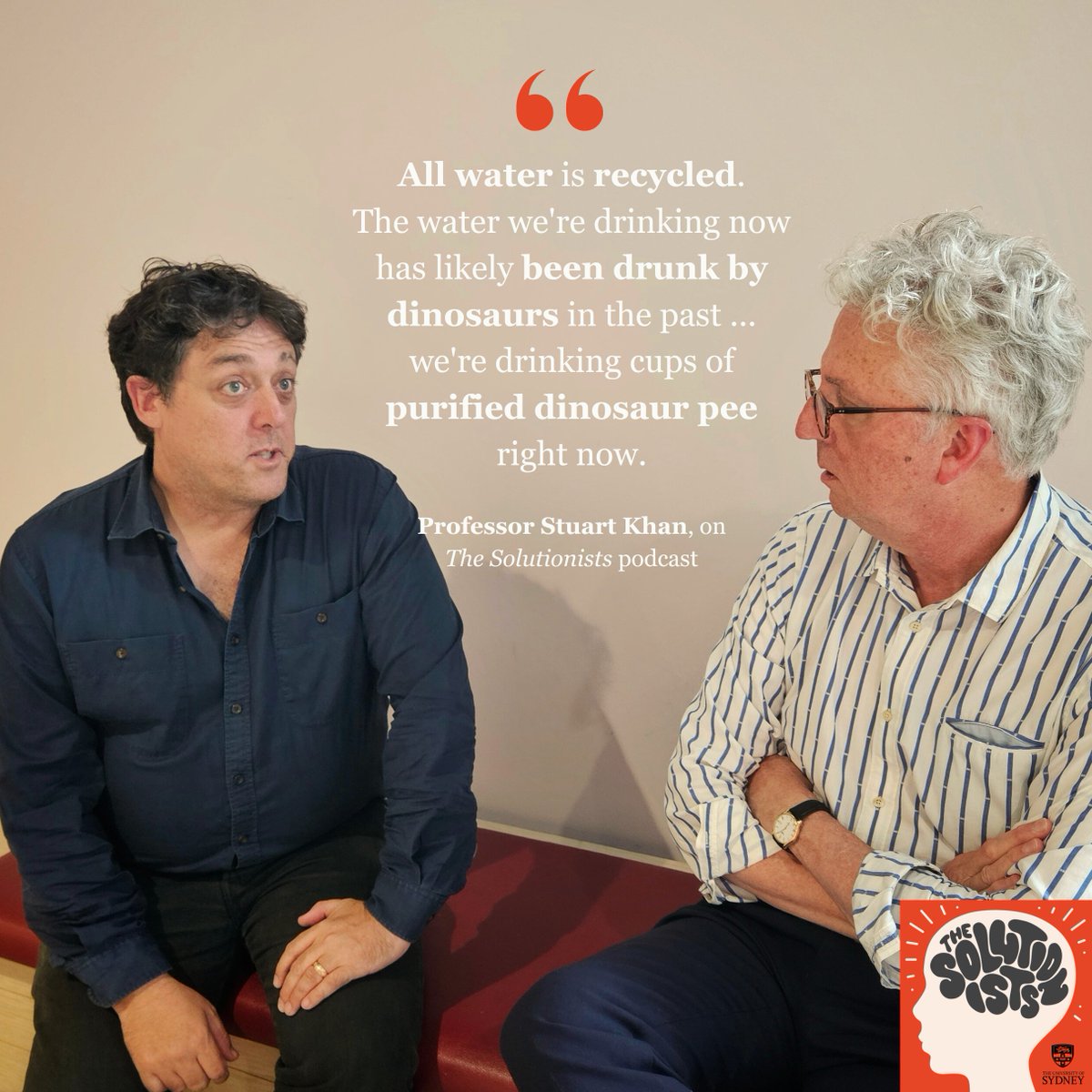 On The Solutionists with @mscott, @stukhan explores the promise of purified #recycledwater. How does it work? Is it safe? And how do we get past the psychological hurdle of #drinkingwater that has gone from ‘toilet to tap’? 🫧 Listen to The Solutionists: sydneyuni.co/3UXjHeB