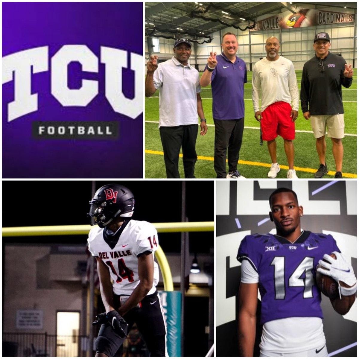 Full house‼️ 🐸🐸🐸 Always welcome at DV! 💜 Appreciate @TCUFootball @CBuck08 @CoachKWils @AAFrogDC Thank you for your time today at @DVCardinalsFB❗️to recruit our dudes and check in on our guys! I think we know a guy! 🫡 #GoFrogs #DVYK #RecruitDV🔴 Got some more😤