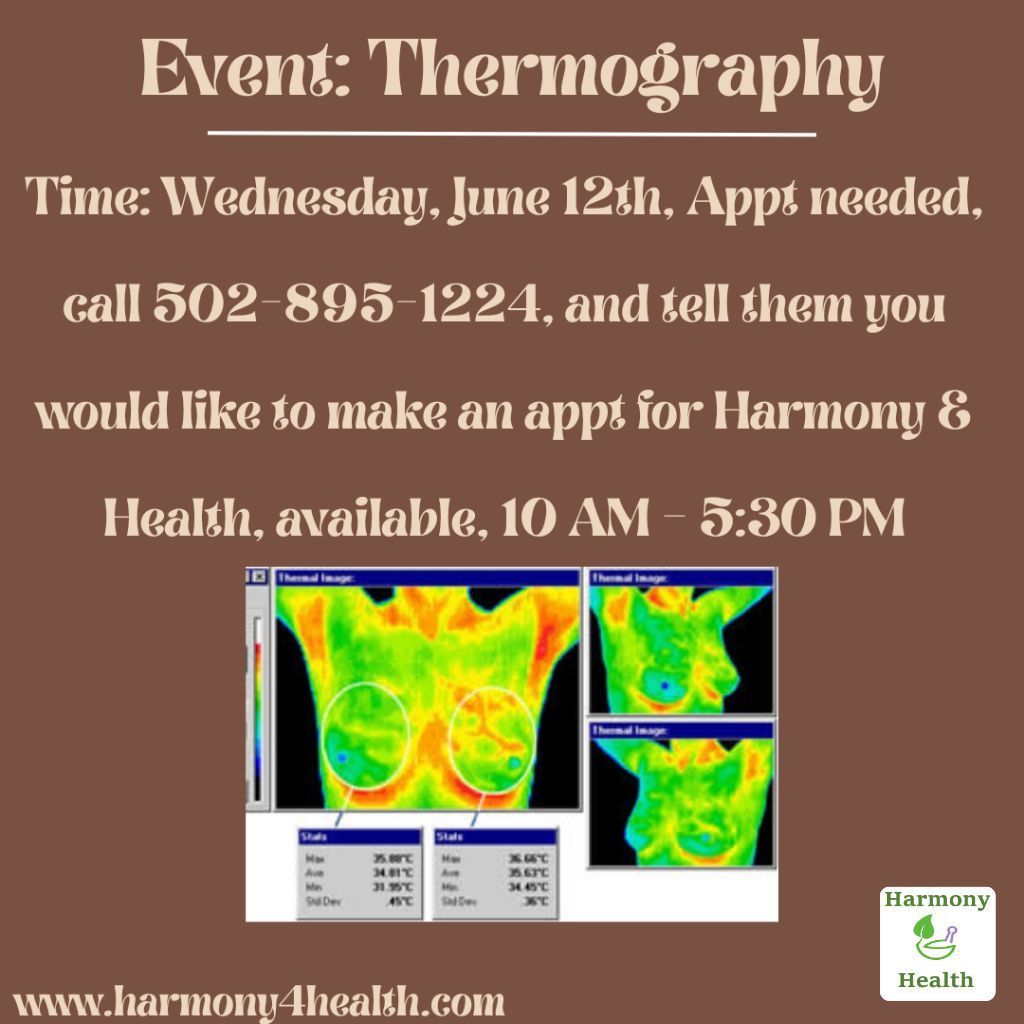 Costs: Breast ($215)  / Upper body ($315) / Full body ($415) 
Non-invasive—pain-free, radiation free, and safe and effective. It uses a highly sensitive infrared camera that detects dysfunction and inflammation.
harmony4health.com

#harmony4health #h4h #thermography #db