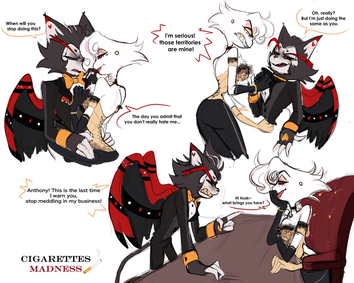 Cigarettes Madness AU 🚬

This time it’s Huskerdust turn ❤️‍🔥 and as i mentioned before Mafia Boss vs Gambling Lord

#CigarettesMadness #huskerdust #HazbinHotel #husk #angeldust