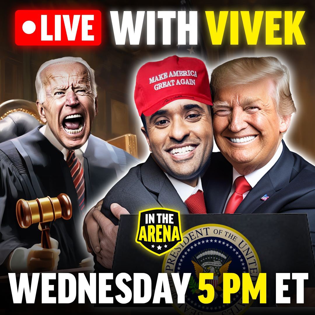 🚨 TOMORROW: Vivek Ramaswamy joins me ‘In The Arena’ to discuss his day in court with Donald Trump Tune in LIVE Tomorrow at 5pm ET on @watchTENETnow: youtube.com/@watchTENET