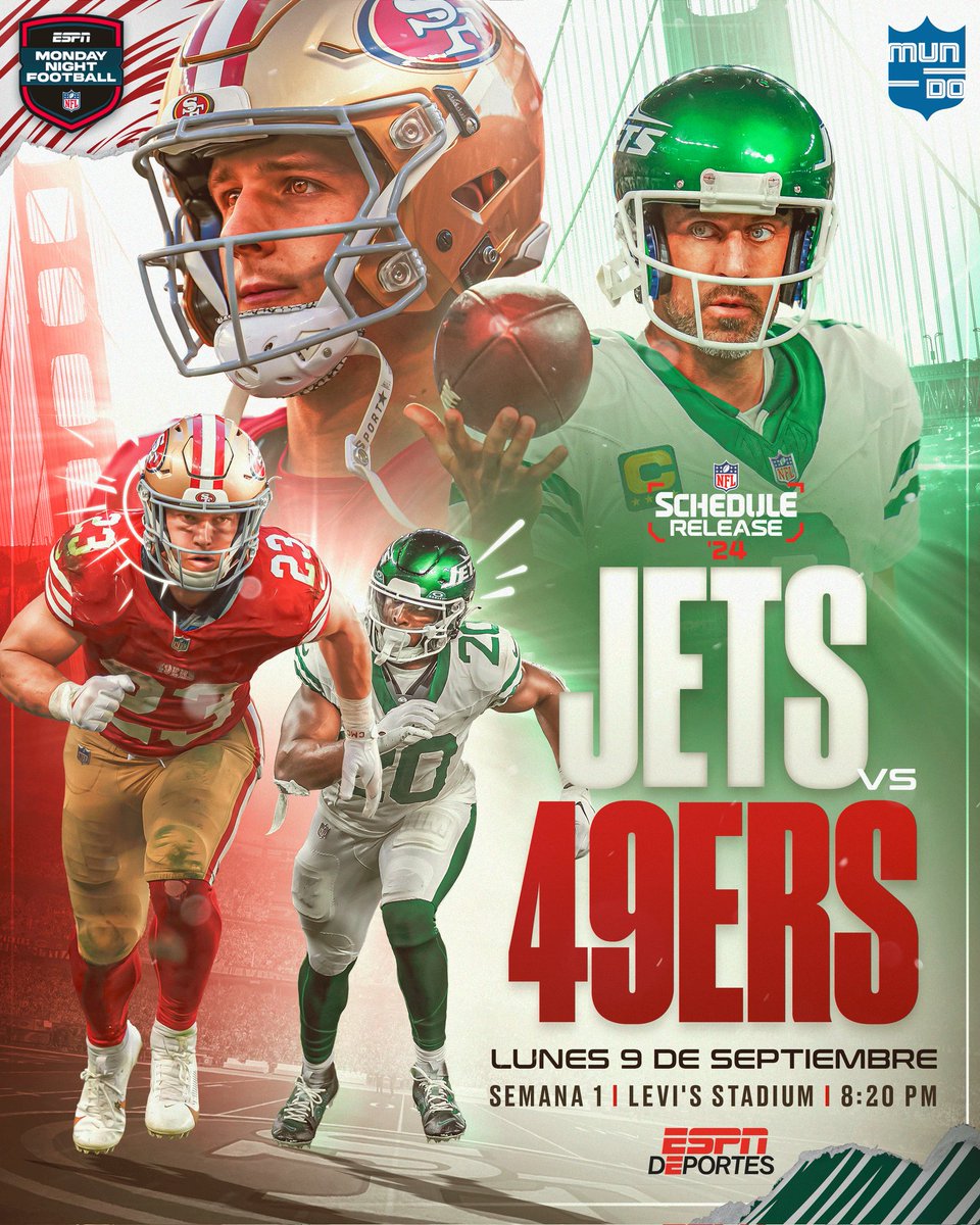 ¡EL REGRESO DE AARON RODGERS ES EN MNF! 🏈🔥 Los Jets viajarán a la bahía para comenzar la temporada contra los 49ers, ¿quién se llevará la victoria? 🤨 #MundoNFL | #JetUp | #FTTB