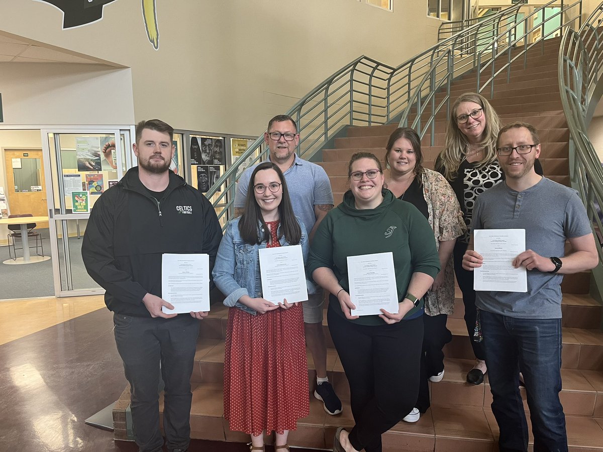 These four wonderful St. Joseph teachers received their #gpcsd continuous contracts today. Congratulations to Aaron, Emily, Jaclyn, and David!