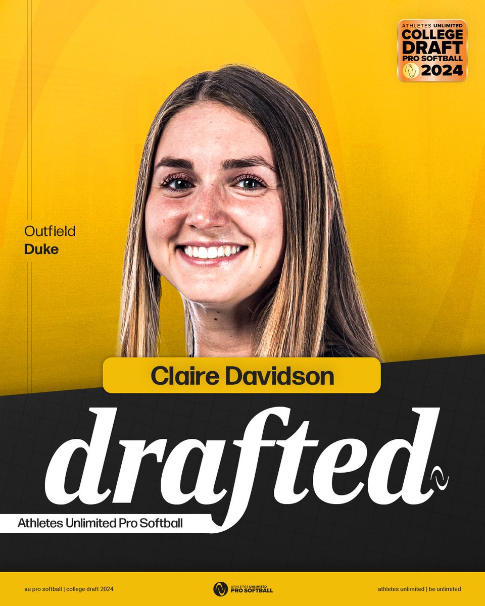 Athletes Unlimited (@auprosports) on Twitter photo with the final selection in the 2024 AU Pro Softball College Draft, we have selected an outfielder from <a href="/DukeSOFTBALL/">Duke Softball</a>...
<a href="/claire7davidson/">Claire Davidson</a> ๐ with the final selection in the 2024 AU Pro Softball College Draft, we have selected an outfielder from <a href="/DukeSOFTBALL/">Duke Softball</a>...
<a href="/claire7davidson/">Claire Davidson</a> ๐