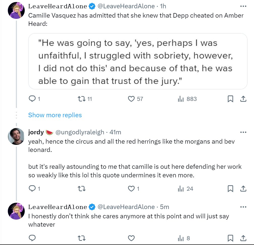 What the fuck? Why is Camille Vasquez continuity misrepresenting the case & facts? Advancing her own career & @BrownRudnickLLP ‘s celebrity status at Johnny Depp’s expense. This is wrong. It’s just wrong. 
(& not true as well) 
9now.nine.com.au/today/depp-vs-…