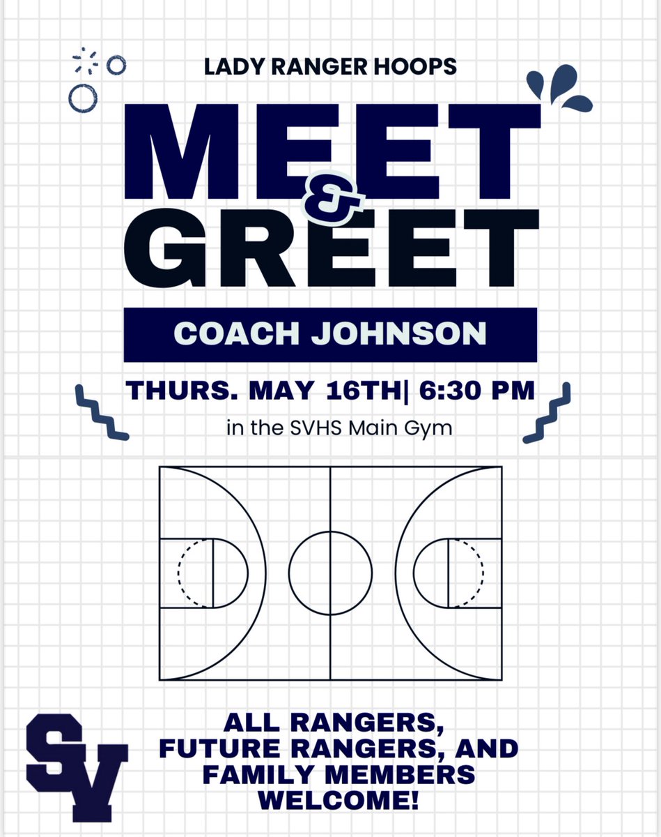 📢📢Calling all 🏀 Rangers! 📢📢 Current, future, & parents! Come out to SV this Thursday, 5/16 & meet our new Head Girls Basketball coach, Coach Johnson! She is fired up to meet you and to become a Ranger! We’ll see you Thursday! @SvmsAthletics @SBMSGirlsAth @SV_LadyRangers