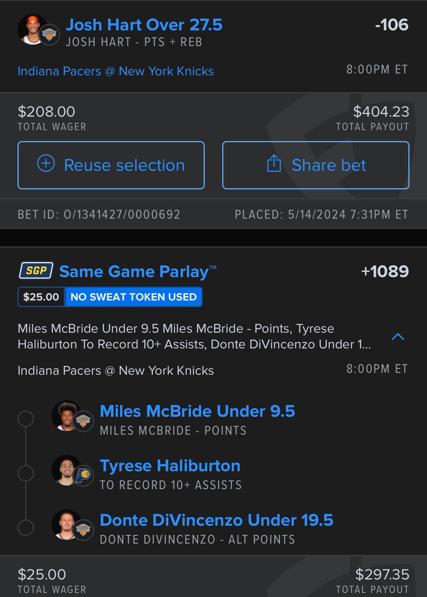 TailingTnM's tweet photo. #BoomBaby vs #NewYorkForever 
Game 5

- Tav will be absent for this game on vacation but don’t worry Matt still has the lock of the night with Josh Hart. After a rough game 4 where he barely played half the game in a blowout. Matt believes he will be back to putting in maximum effort like he has been.
#Knicks #Pacers #NBA #NBAPlayoffs #Draftkings #Bestbets #Fanduel #LOTD