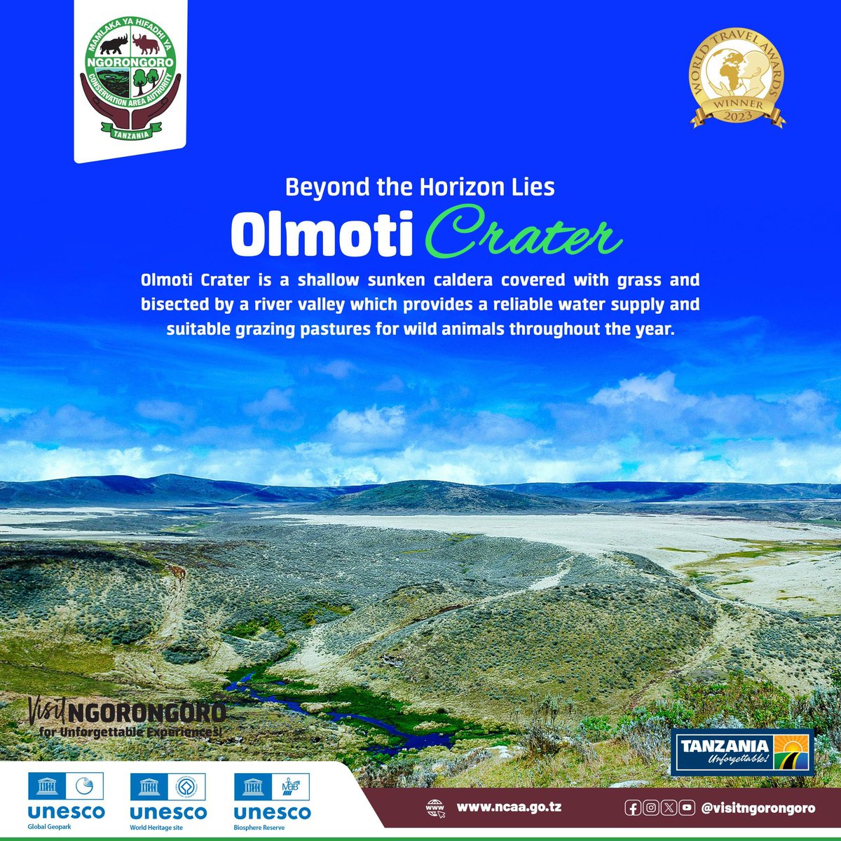 Olmoti Crater is situated at the northern end of the #Ngorongoro Crater, from where Mount Lolmalasin, 🇹🇿 3rd tallest mountain, can be viewed. Gorgeous wild and lonesome landscapes emerge as they go through the eastern highlands, which stretch from Olmoti Crater to mount highlands