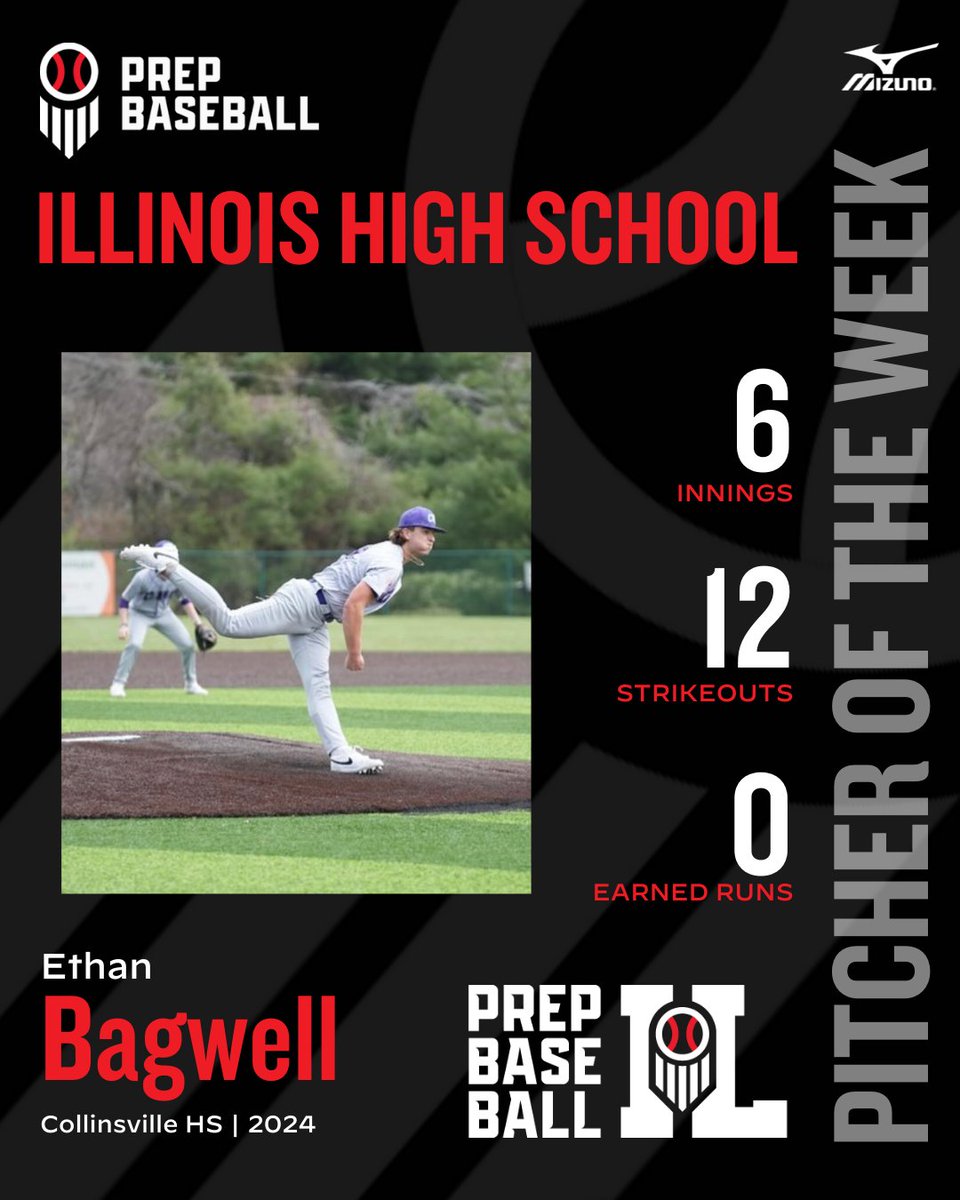 𝐏𝐫𝐞𝐩 𝐁𝐚𝐬𝐞𝐛𝐚𝐥𝐥 𝐈𝐥𝐥𝐢𝐧𝐨𝐢𝐬: 𝐏𝐢𝐭𝐜𝐡𝐞𝐫 𝐨𝐟 𝐭𝐡𝐞 𝐖𝐞𝐞𝐤👑

Missouri signee Ethan Bagwell (Collinsville, 2024) punched out 12 over six one-hit innings to earn this week's Pitcher of the Week honors. 

✍️🔗loom.ly/nLSOQpI