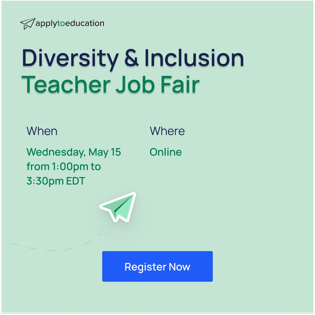 Diversity &amp; Inclusion Teacher Job Fair (Tomorrow!)

Connect with school boards that value diversity and inclusion, learn about job opportunities, and explore the benefits of living and working in their community 🌈

Register now &gt; bit.ly/3QDfmL6