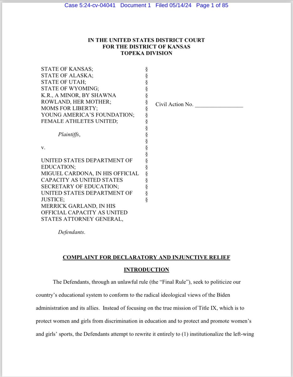 🚨 FEDERAL LAWSUIT FILED! Today, Moms for Liberty is taking steps to continue our fight against Biden’s new Title IX Regulations by filing a lawsuit, along with @slf_liberty, KS, AK, UT, WY, and @yaf to stop Biden’s Title IX @usedgov regulations from taking effect and gutting…