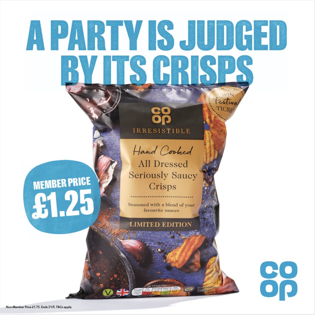 DRaoCoopMP's tweet photo. Co-op have done it again! The new All Dressed Seriously Saucy crisps are part of the @coopuk summer range and available in store now! 😍 https://t.co/2H944A04qT
