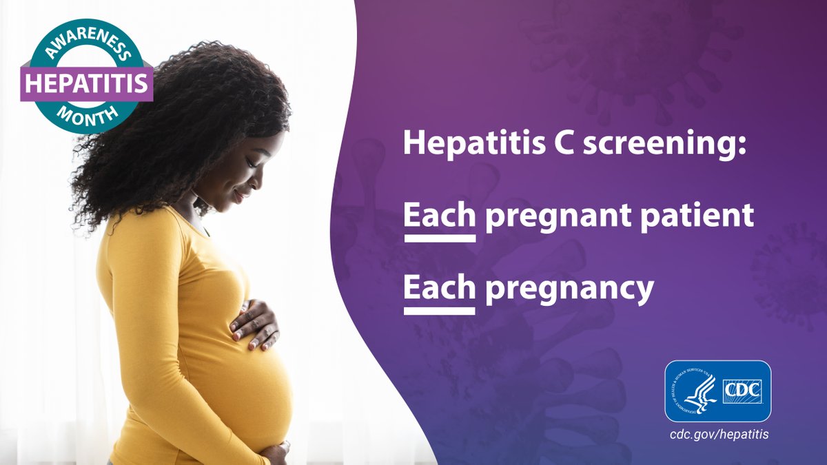 #Pregnant? If so, talk to your provider about getting screened for #HepatitisC. This #HepatitisAwarenessMonth, learn more about CDC’s #HepC screening recommendation: bit.ly/3svyHyV