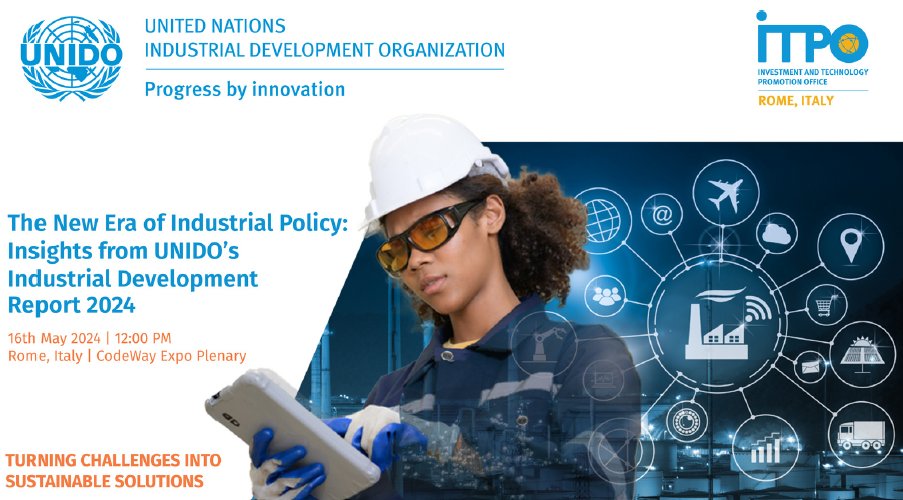 ❗️In case you're in Rome for the CODEWAYEXPO from 15-17 May, don't miss out on the plenary session organized by @UNIDO on the future of #industrialpolicy.
📅 When: Thursday, 16 May, 12-13:00 (CET)
📍 Where: Fiera Roma s.r.l., Rome, Italy 🇮🇹
See: tinyurl.com/3uf2j4ma