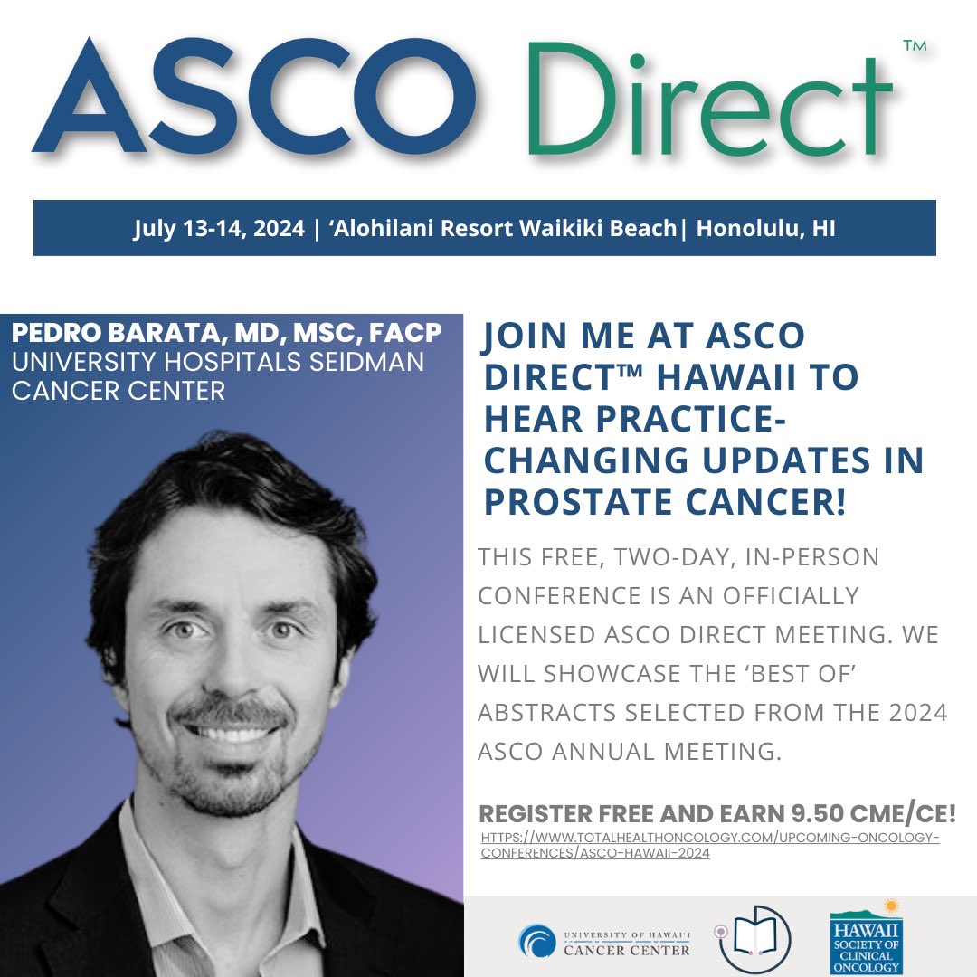 Excited to join Total Health in partnership with HSCO and the University of Hawai'i Cancer Center as a speaker at their upcoming 2024 ASCO Direct Hawaii Conference! Register Free Today: totalhealthoncology.com/ascohawaii @TotalHealthConf @OSSatACCC @UHCancerCenter