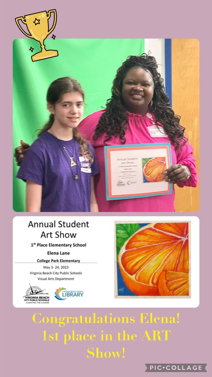 Congratulations to Elena for placing 1st 🥇 in the <a href="/vbschools/">VBSchools</a> Annual Art 🖼️ Show! We are so proud 🥹 of you!  <a href="/KLeMayArtTeach/">Katherine LeMay</a> our amazing art teacher helps developing artists shine ✨ <a href="/DrManigo/">Dr. Manigo</a> <a href="/sarapmendez1/">Sara Mendez</a> <a href="/vbschools/">VBSchools</a>