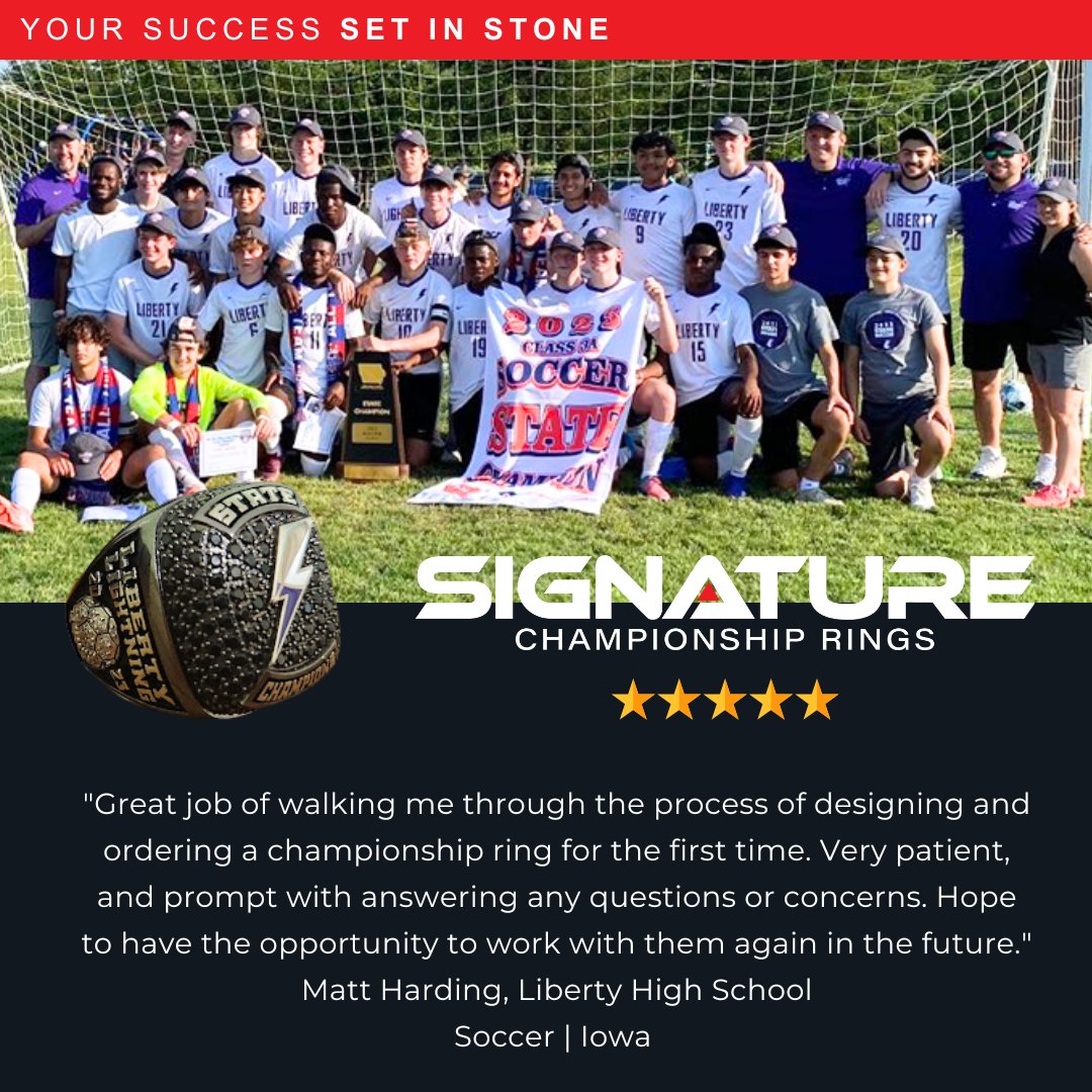 Thanks Coach for the amazing 5-star review! We're thrilled to be your choice for your 1st #soccerchampionshipring 🏆 ⚽ Celebrate your season with #SignatureChampionshipRings. Visit signtu.re/44LG8qy to see why coaches trust us. #SignatureReviews 📸 by Douglas Miles