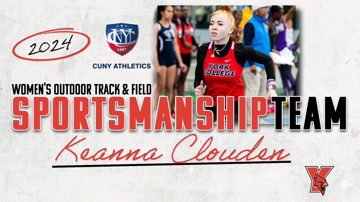 Shoutout to @YorkCollegeCUNY’s 𝗞𝗘𝗔𝗡𝗡𝗔 𝗖𝗟𝗢𝗨𝗗𝗘𝗡, a 2024 @CUNYAC Women's Outdoor Track & Field All-Star ❌ Sportsmanship Team selection❗️

📰🔗 ow.ly/rczR50RG8aW

#YCCardinals #RiseAbove #TheCardinalWay #FutureTakesFlight #TheCityPlaysHere #d3tf #NCAAD3