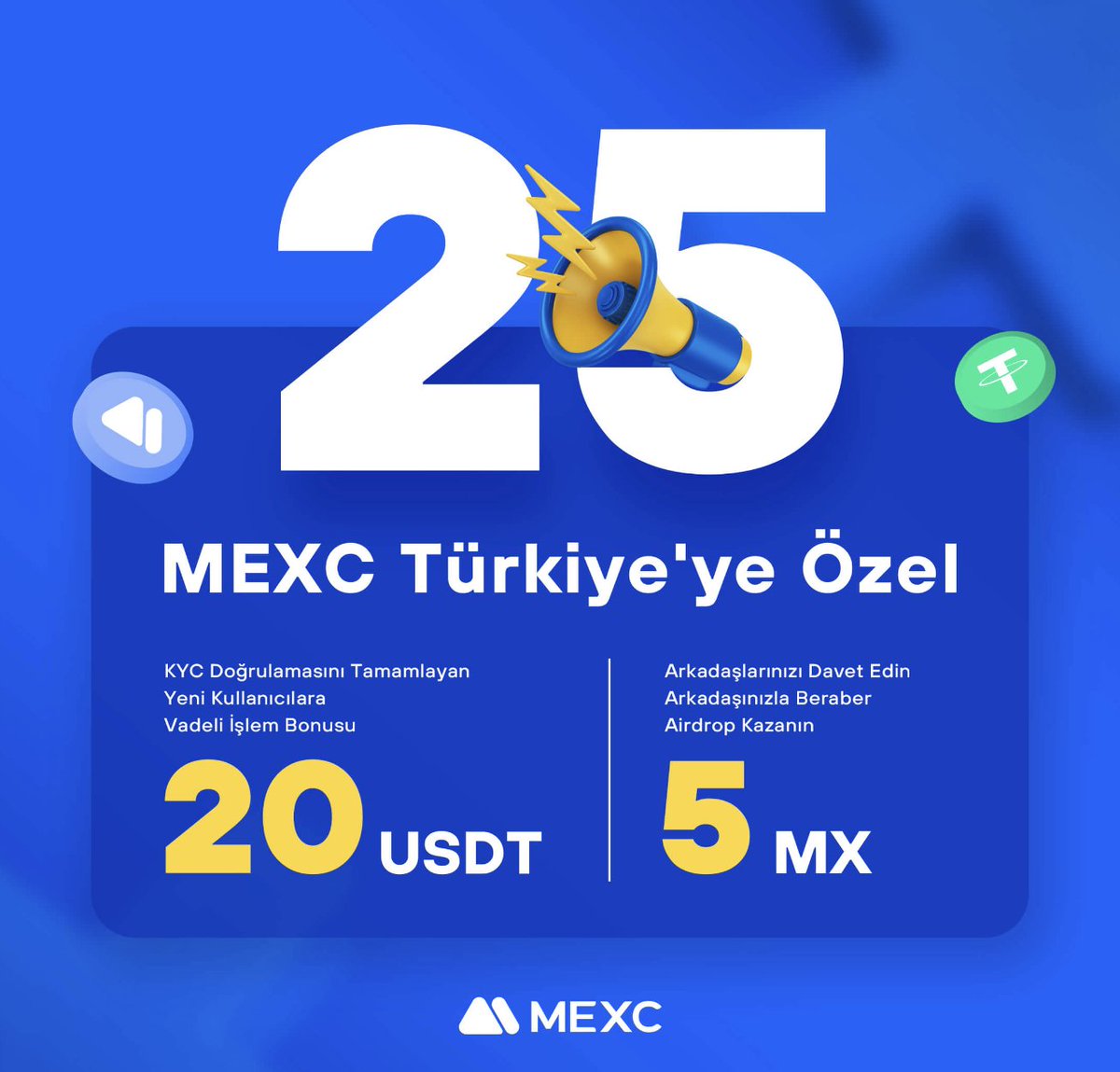 MEXC Borsasının Türkiye'ye Özel 20 Dolar Ödül Etkinliği Devam Ediyor. 🎊 Özellikle; yatırım için bütçesi olmayan takipçilerimiz mutlaka değerlendirsin. Örneğin; 20 $ ile #LUNC ve #USTC de uzun vadeli işlem açabilirsiniz. 🔆Referans linkimiz ile #MEXC borsasına üye olarak…