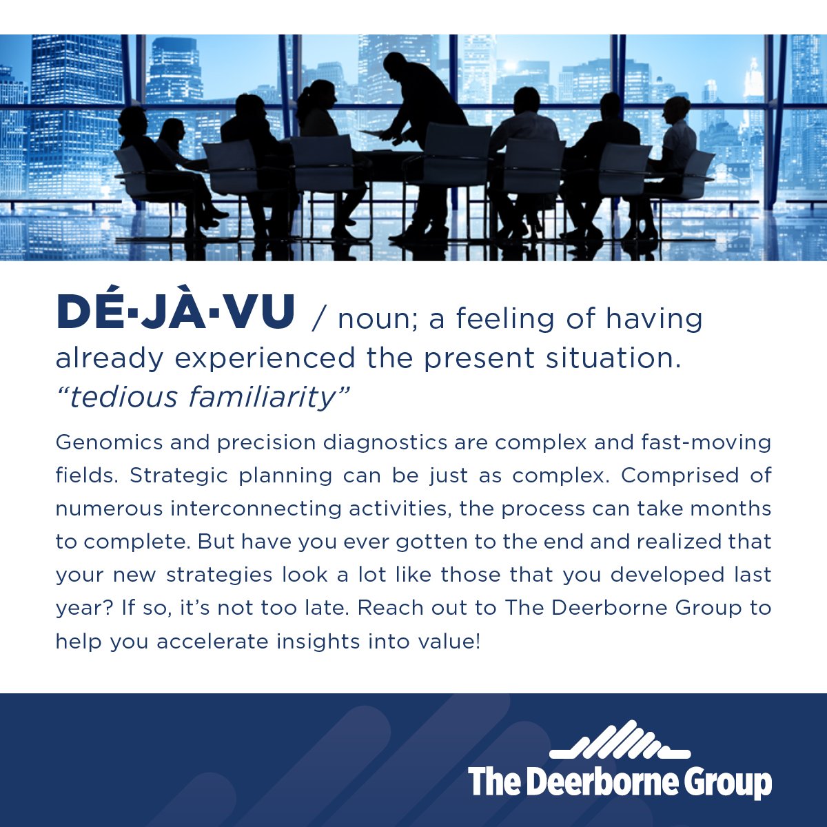 Feeling like you're stuck in a Déjà vu loop at work? The Deerborne Group, we view the future of the precision diagnostics market through a different lens. Reach out and let's shape this future together! bit.ly/3TVB3YF #ImagineMoreTogether #deerbornediffernece #ASCO24