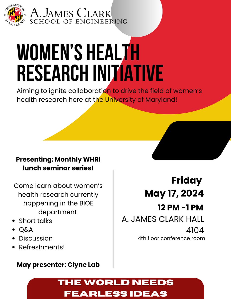 Join us for this new monthly seminar series, featuring conversations with @ClarkSchool researchers on current research in the field of women's health. This Friday (May 17), hear from the @Clyne_Lab!