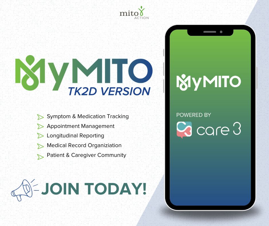 Our TK2d version of the MyMito app has officially launched! Click the link or head to our website to sign up. In MyMito for TK2d, you can track your symptoms, appointments, meds/supplements, and much more, as well as chat with others within the app. buff.ly/48SypaS