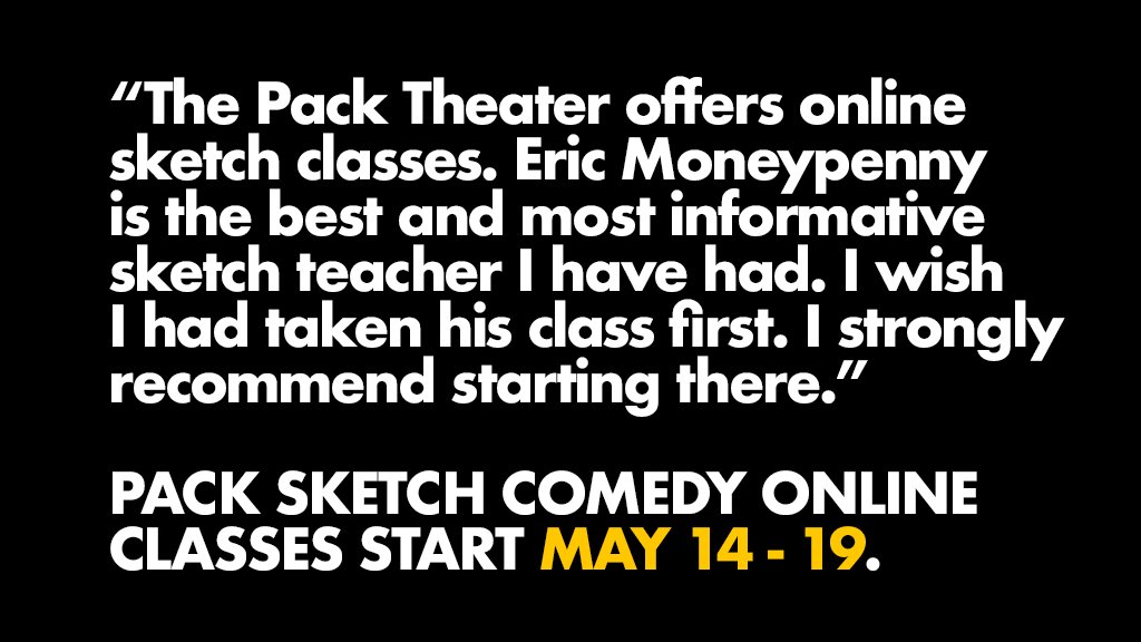 Sketch class starts TONIGHT, Thursday, and Sunday! Learn to write funny comedy scenes for TV, Stage, TikTok, YouTube, and more in an informative and supportive environment with a pro comedy writer! Spots are filling up, so sign up today at: packtheater.com/classes/sketch/