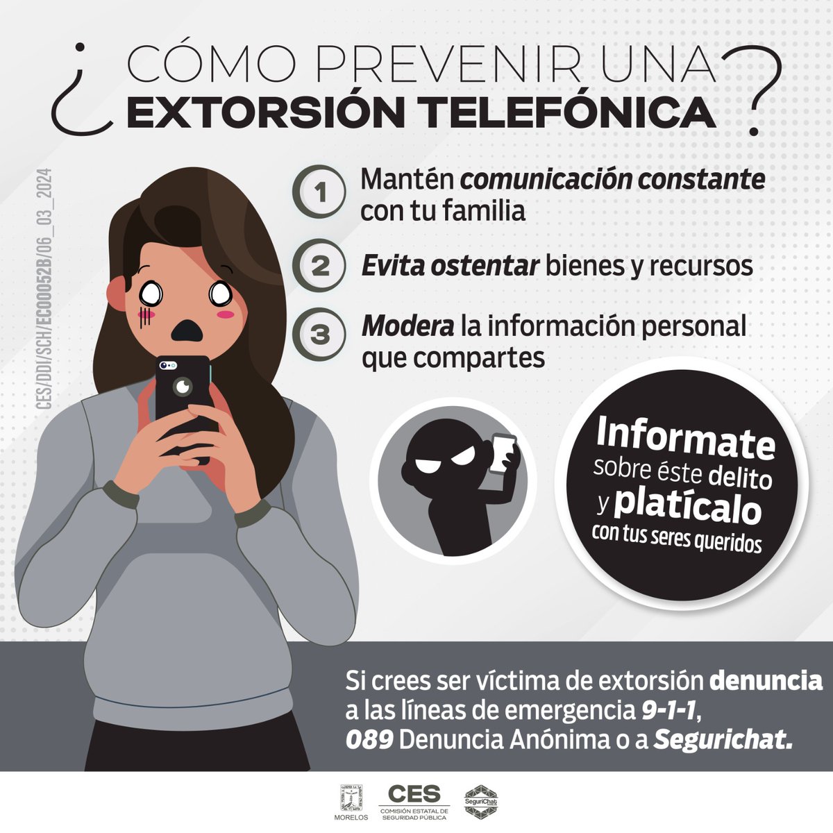 En caso de ser víctima de extorsión denuncia al 9-1-1, 089 Denuncia Anónima o a los grupos de SeguriChat