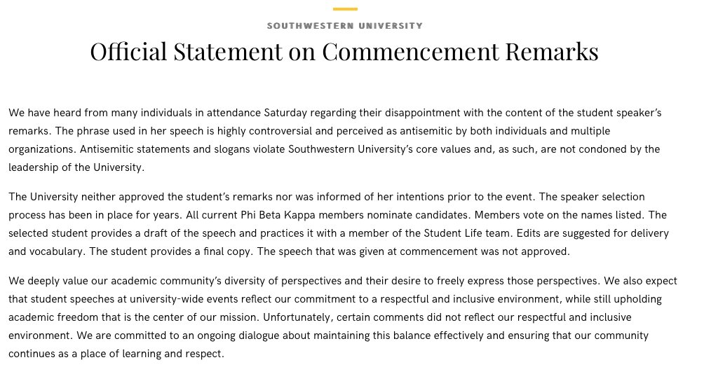 .@SouthwesternU Blasts Student’s Anti-Israel Commencement Speech #HigherEd bit.ly/3yg6wwh