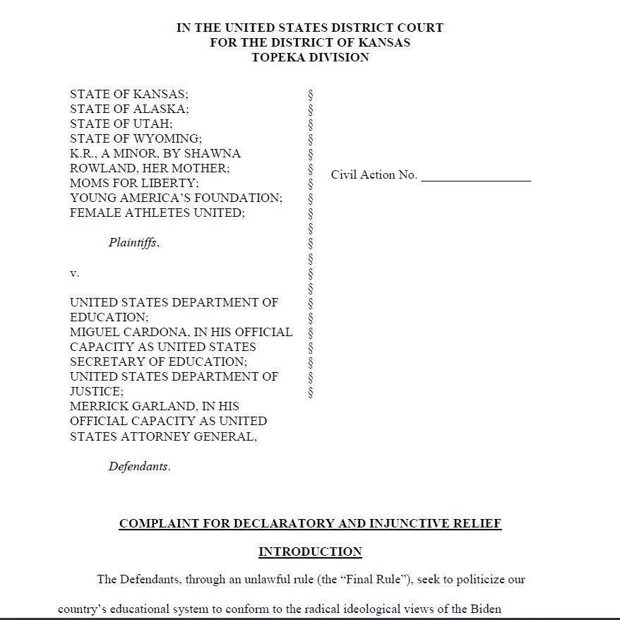 🚨 BREAKING! Lawsuit #8 just filed against the Department of Education & @SecCardona over Biden's illegal & unconstitutional Title IX rule that eviscerates free speech, protections and educational equality for girls & women, & due process. The tallies on current legal…