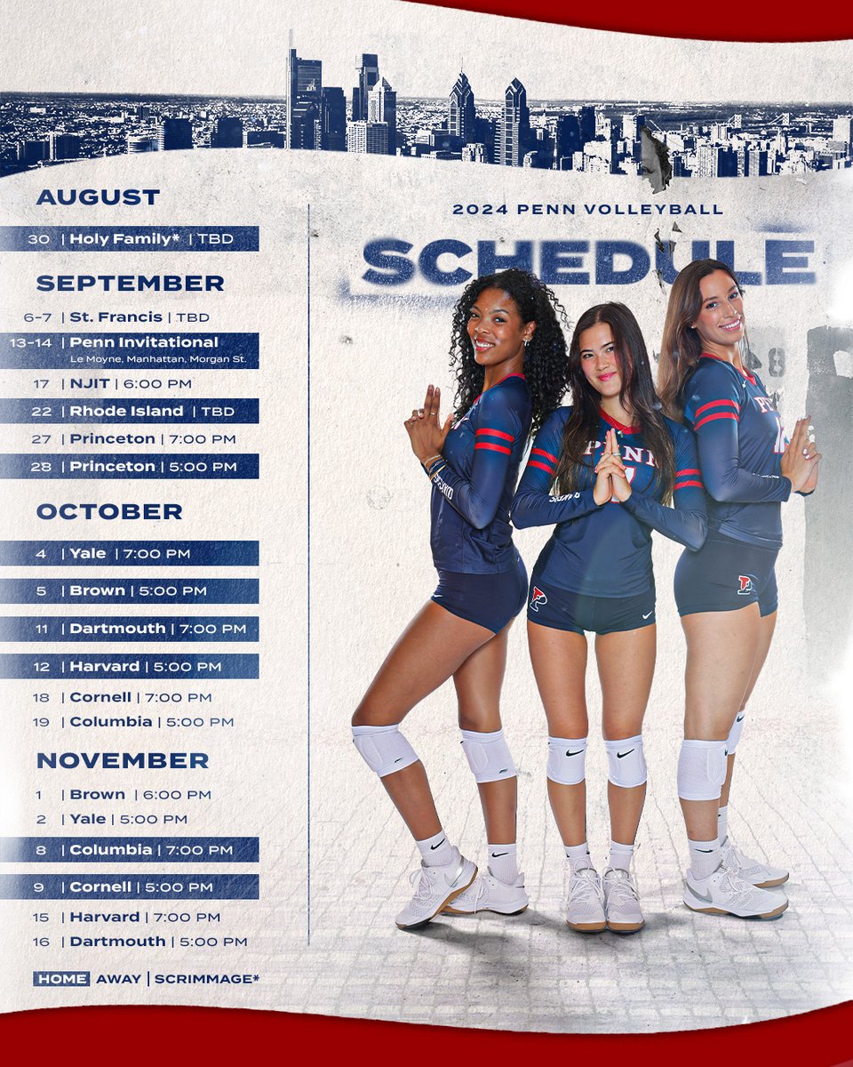 𝗟𝗢𝗖𝗞𝗘𝗗 𝗜𝗡 𝗙𝗢𝗥 2⃣0⃣2⃣4⃣

Announcing our schedule for next fall! Can't wait to get started!

📰 bit.ly/3wr99er

#FightOnPenn ❤️💙🏐