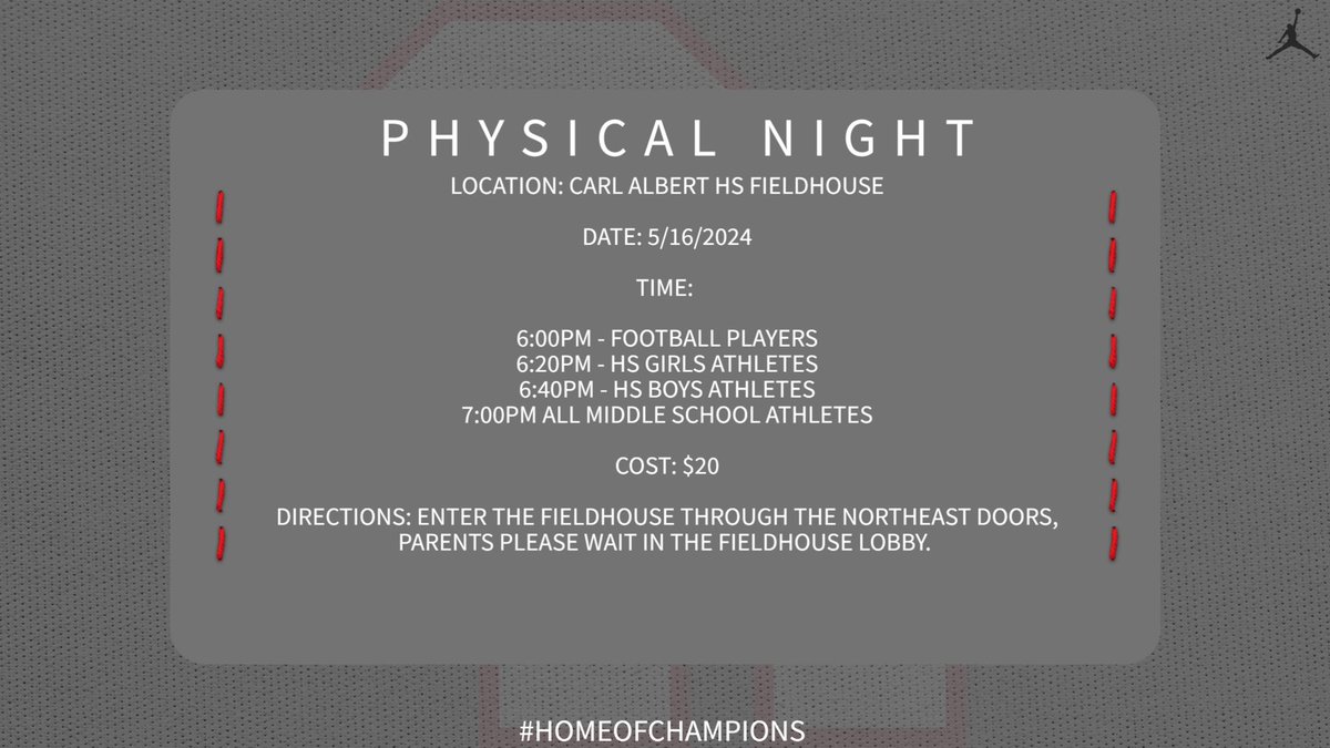 Calling all 2024-2025 CA student-athletes: Get your sports physical done at the CAHS fieldhouse for only $20. The physical will last through next school year. ⬇️ Information below ⬇️