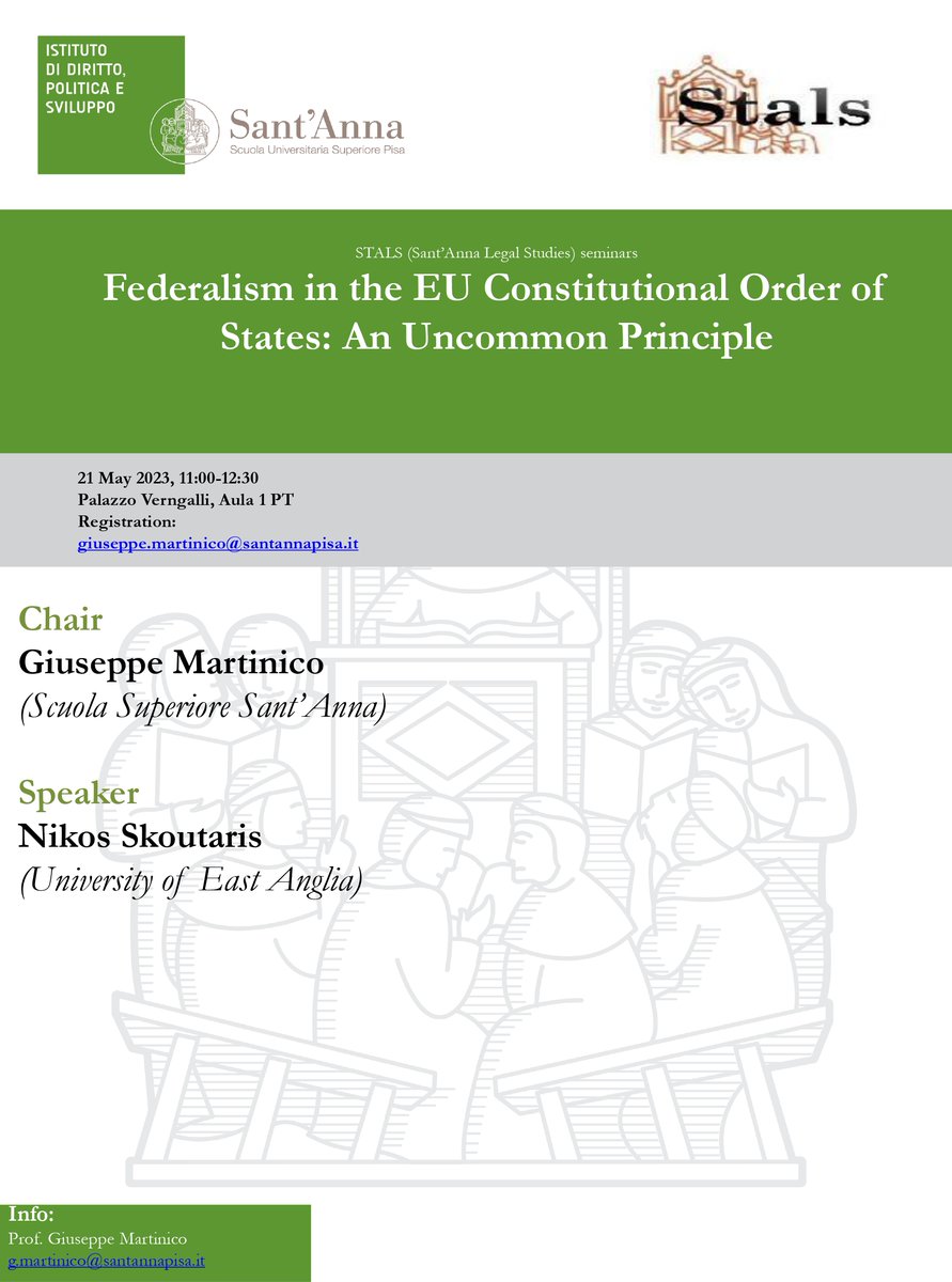 On 21 May 2024, Dr. Nikos Skoutaris (@NikosSkoutaris) will be presenting a paper on Federalism in the EU Constitutional Order of States (11.00-12.30). @martinicogi @ScuolaSantAnna