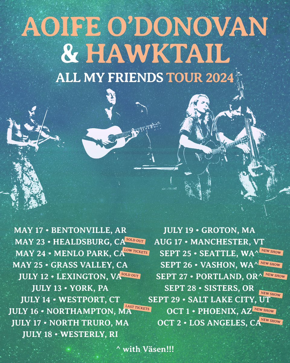 Folks! I’m playing more shows with @hawktailband this fall! We also have the ridiculously talented duo Väsen joining for a few shows. I feel so lucky to be touring with this wonderful group of musicians! Most shows on sale this Friday 12pm ET ❤️