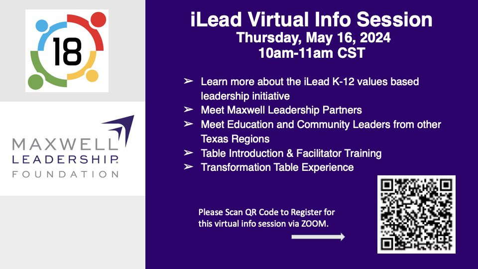 Region 18 ESC (@region18esc) on Twitter photo Don't forget to register for our VIRTUAL iLead Information Session THIS THURSDAY at 10am CST. Educators and Community Leaders STATEWIDE are invited to hear more about growing leaders in communities across our great state! 
Registration Link:  us02web.zoom.us/meeting/regist… Don't forget to register for our VIRTUAL iLead Information Session THIS THURSDAY at 10am CST. Educators and Community Leaders STATEWIDE are invited to hear more about growing leaders in communities across our great state! 
Registration Link:  us02web.zoom.us/meeting/regist…