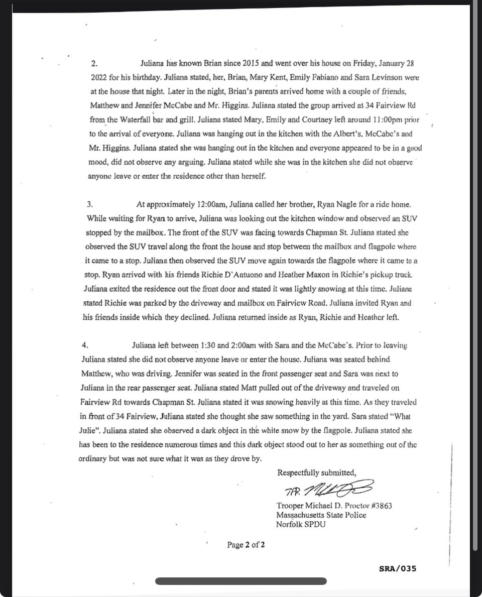 #KarenReadTrial Anyone that’s interested in reading #JulieNagel’s Statement from 10/12/22 to the MSP…here ya go. Definitely beefed up this statement on the stand today. Oh, and Julie’s testimony directly contradicts her brother Ryan Nagel’s Statement from February of 22.