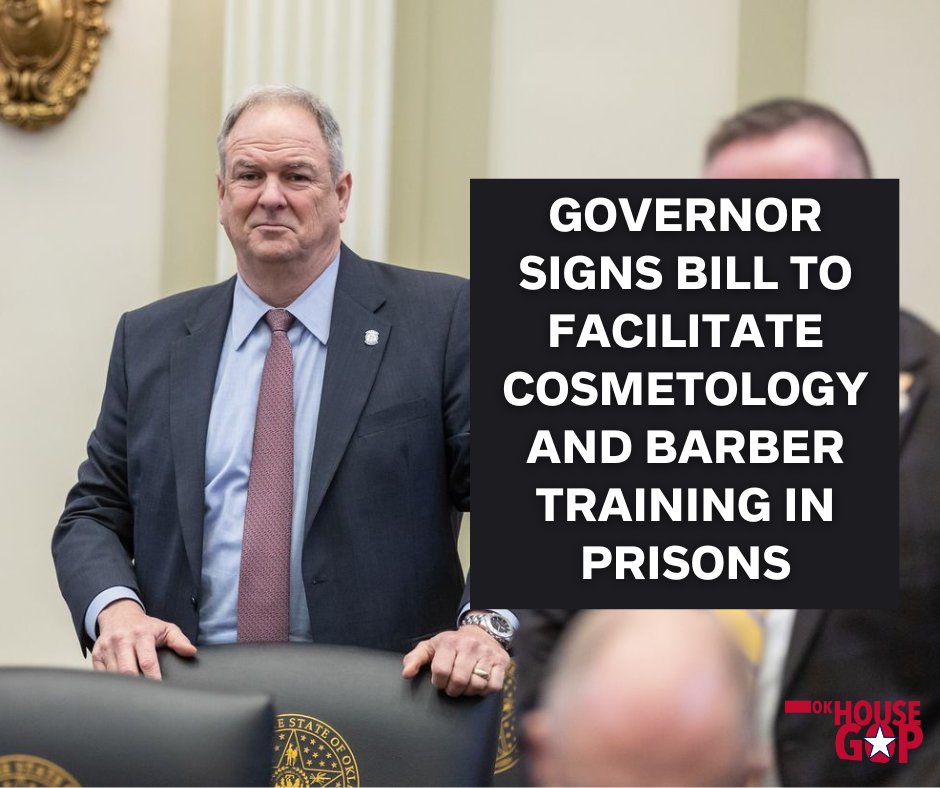 Rep. Eric Roberts, R-Oklahoma City, extends his appreciation to Governor Stitt for signing a bill designed to help prisoners develop work skills for employment options upon their release from prison. Read more: okhouse.gov/posts/news-202… #okleg