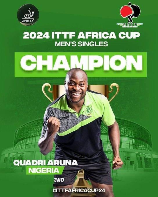 🇳🇬Aruna Quadri beats Egypt's Mohammed El Beiali 4-0 to win the ITTF African Cup title. It's Quadri's second African Table Tennis Cup title.
