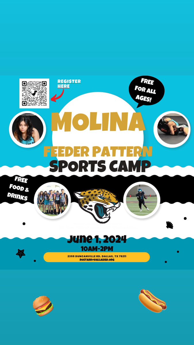 Pop out to our annual Feeder Pattern Sports Camp! Come check out each athletic program @MolinaHigh has to offer!!! @Coachbru3 @MolinaFootball @JacobNunez27 @dallasathletics @OC_b_robbie @Stockard_ms @CowartDISD @cochran_school @SalazarEagles @BethuneES @CMSoto_Leaders