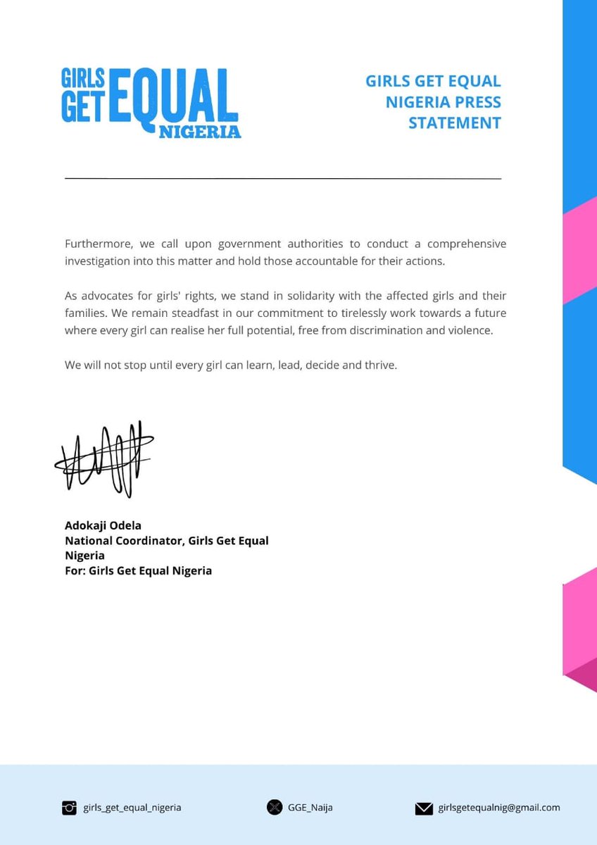 Girls Get Equal shuns the mass marriage proposal of 100 orphaned girls by the speaker of Niger State House of Assembly.
#EndChildMarriage 
#GirlsRight
#GirlsNotBride
#EqualityForAll 
#GirlsGetEqualNigeria
#EqualityForAll