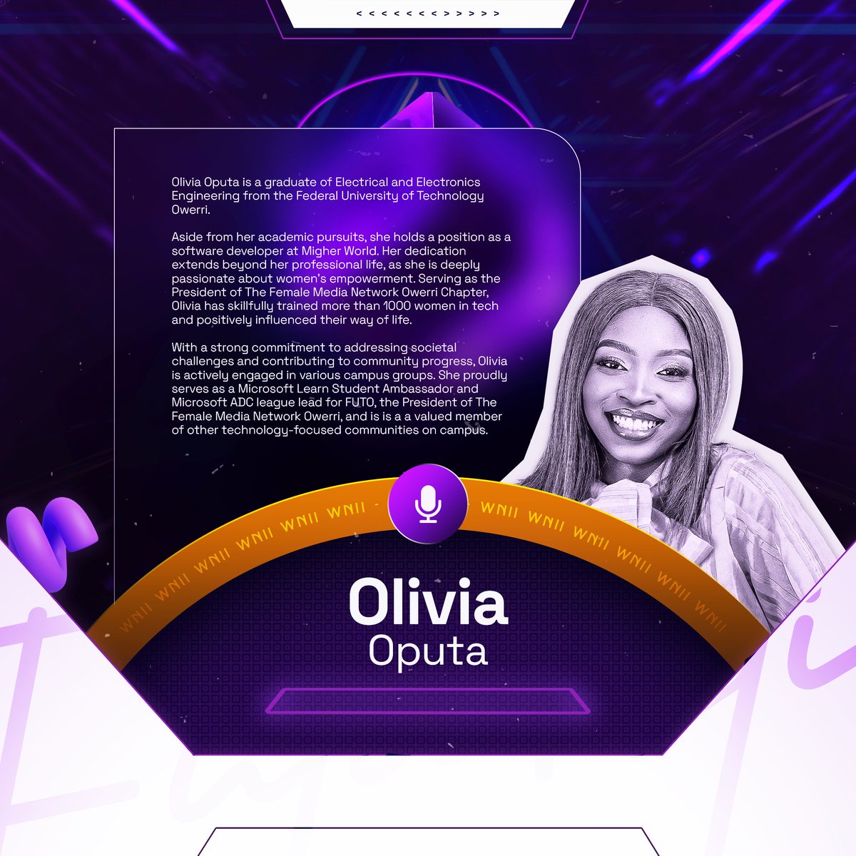 Meet @OliviaOputa_, a graduate of Electrical and Electronics Engineering from the Federal University of Technology Owerri.

Aside from her academic pursuits, she holds a position as a software developer at Migher World. 

#whatsnext2 #futureintech #techevent #newbies