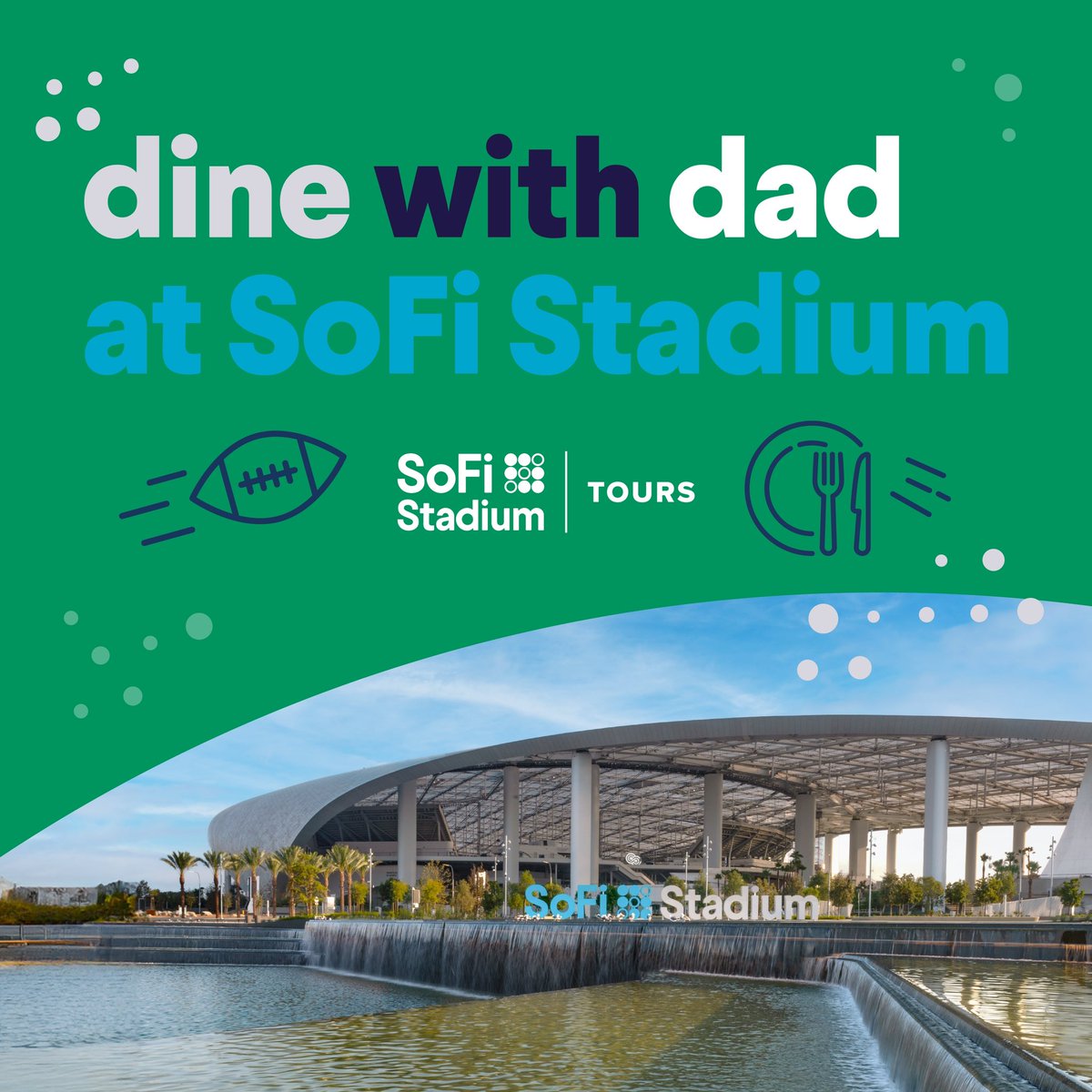 Dine with Dad at #SoFiStadium this Father's Day 🏟️ Enjoy a brunch buffet and behind-the-scenes tour of SoFi Stadium! Upgrade your experience by adding on the NFL Experience for a tour of the league's West Coast Headquarters 🏈 

🎟️: bit.ly/FathersDay24TW