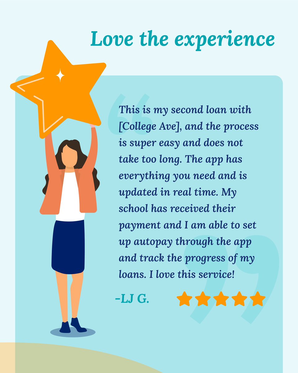 🌟 Spotlight Review 🌟 Experience the College Ave difference firsthand! Our customers love the ease and support of our loan process. #collegeave #studentloans collegeave.link/review-spotlig…