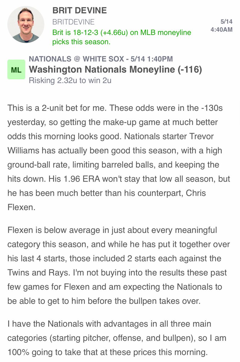 ⚾️ @DFS_Almanac leads the Squad Rides team on Tuesday and is going with this @brit_devine MLB bet: • Washington Nationals Moneyline Join our FREE Discord Squad Ride channel where we pick a @ScoresOdds bet & sweat it together: rotogrinders.com/discord
