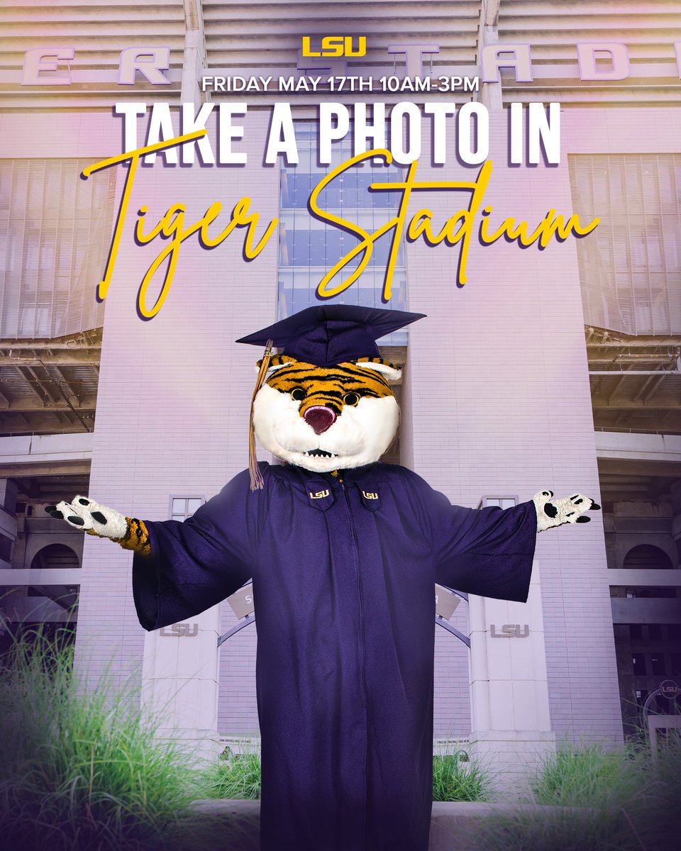 🎓🚨 Attention #LSU24 grads: You and your family can take a FREE photo inside Tiger Stadium between 10 am and 3 pm Friday. 🔘 Enter Tiger Stadium at the Northwest media gate on West Stadium Dr. across from the Athletic Administration building 🔘 Photographer not provide 🔘 You