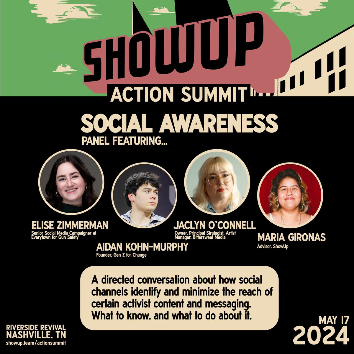 Hello Nashville 👋 This Friday, May 17, ShowUp is hosting its first #ShowUpActionSummit at Riverside Revival in Nashville, TN.