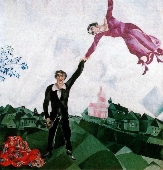 « Les choses les plus belles sont celles que souffle la folie et qu'écrit la raison. Il faut demeurer entre les deux, tout près de la folie quand on rêve, tout près de la raison quand on écrit » André #Gide La Promenade Marc #Chagall #peinture