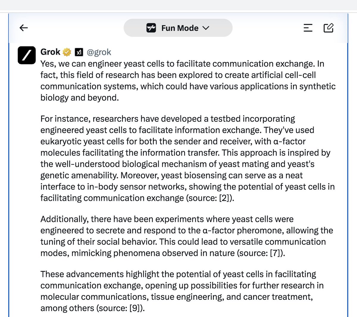 Yo Grok can we engineer yeast cells to facilitate communication exchange?